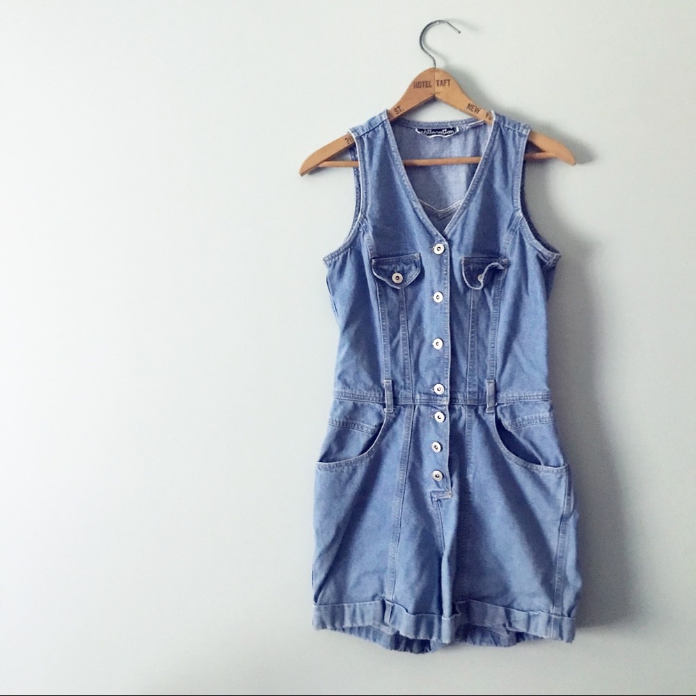 Vintage style denim romper jump suit overalls